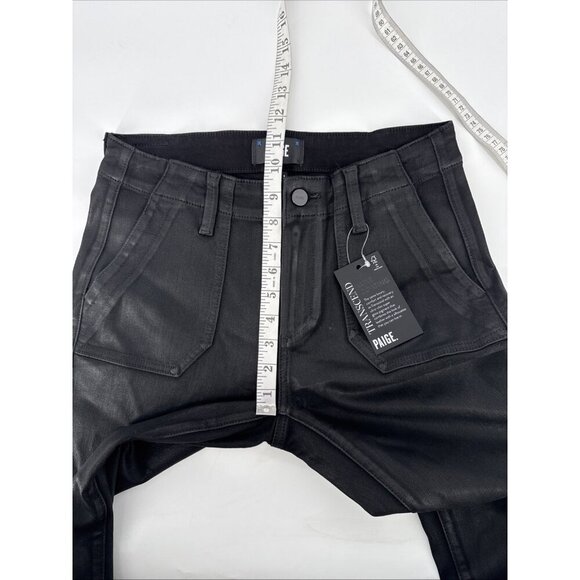 PAIGE Mayslie Straight Ankle Pants Jeans Womens Size 27 Black Fog Luxe Coated - Picture 6 of 10